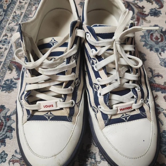 Louis Vuitton Navy and White Striped Sneakers - Picture 2 of 9